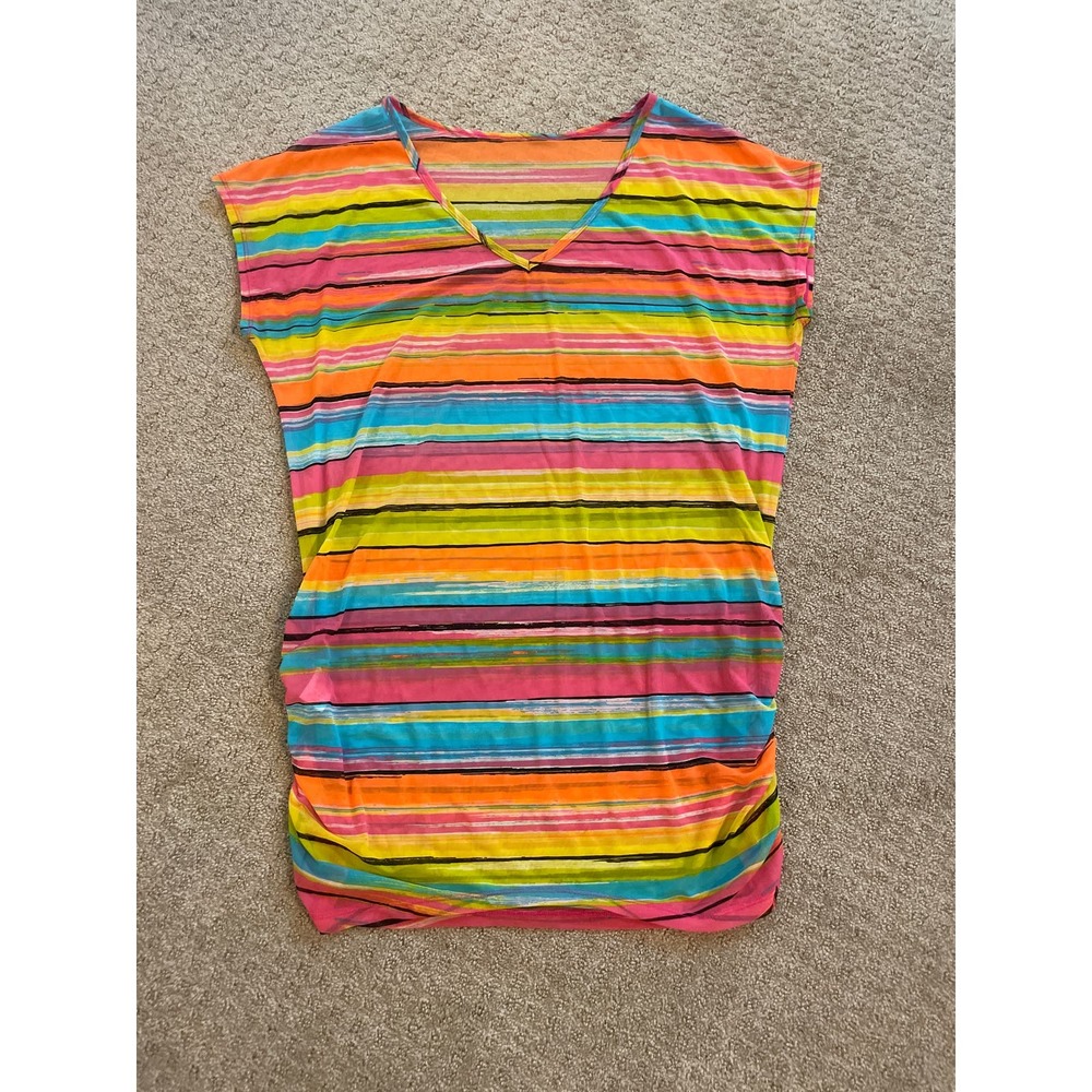 Anne Cole Cover Up; Multicolor Striped , Pink, Orange, Yellow, Blue, Green